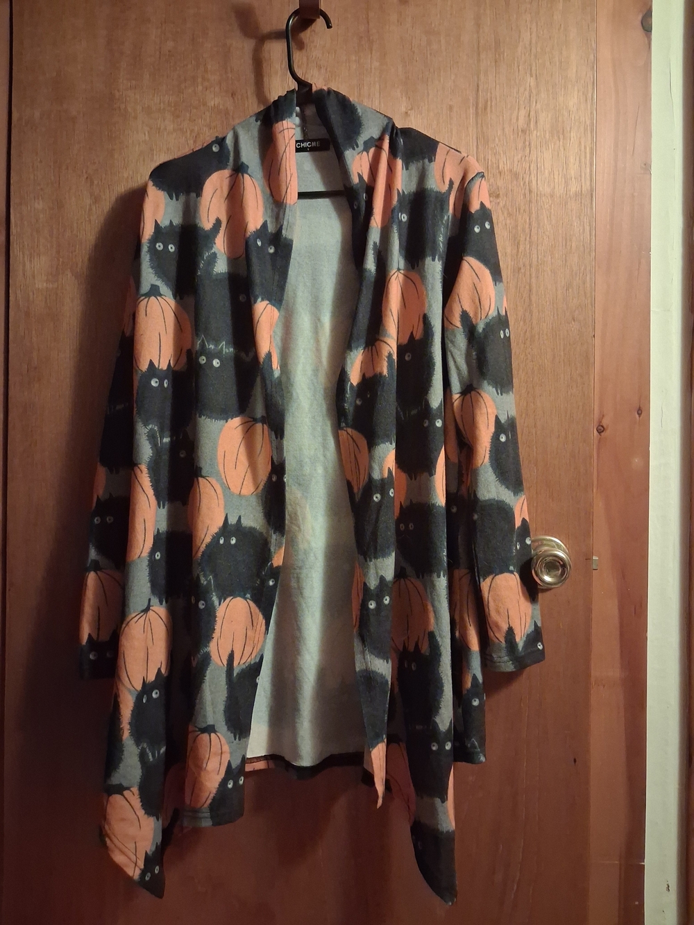 Chicme Black & Orange Cat Pumpkin Open-Front Cardigan